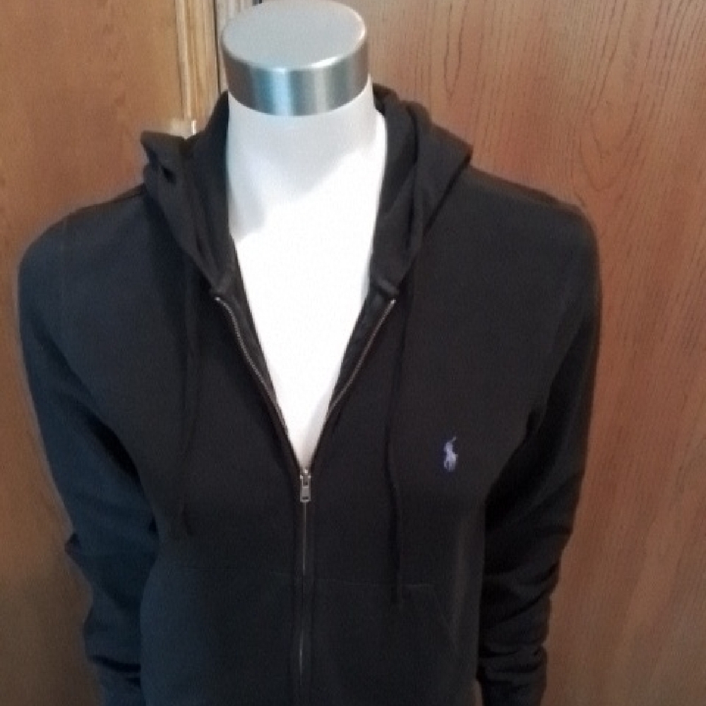 Ralph Lauren Charcoal Gray Zip-Up Hoodie, 100% Cotton, Size S/M.